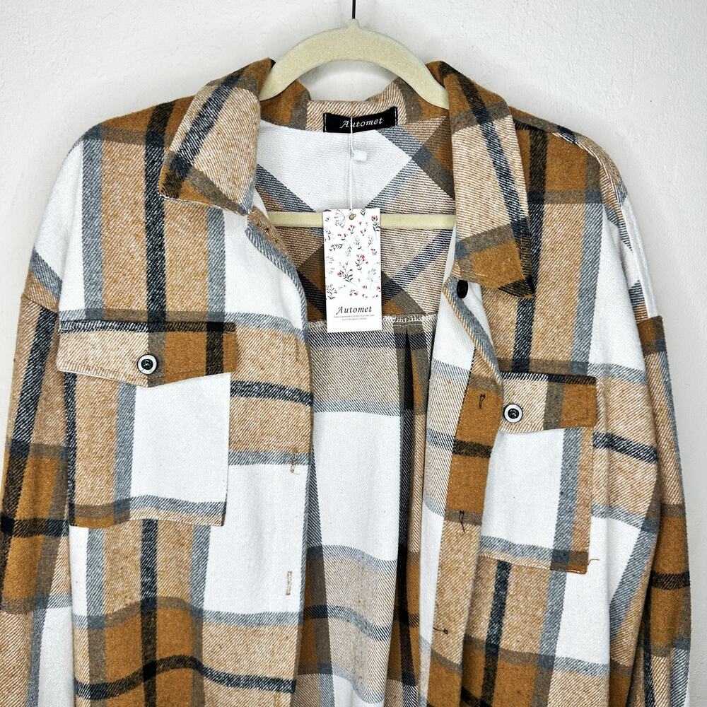 NWT Amazon Automet Plaid Flannel Button Down Fall Shirt Jacket Shacket Large - Picture 4 of 14